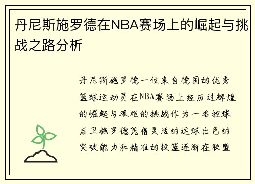 丹尼斯施罗德在NBA赛场上的崛起与挑战之路分析